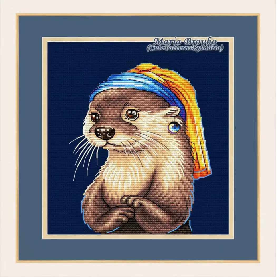 Cross Stitch Stamped Kits Beginners - [CC4223-ตัวนากพร้อมต่างหูมุก] ชุดปักครอสสติชแบบปั๊มลาย DIY สำหรับผู้เริ่มต้น, ผ้าใบพิมพ์ลาย 11CT