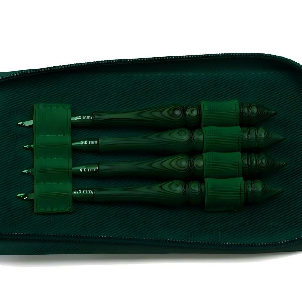 Wooden Crochet Hooks Ergonomic Handle - ชุดเข็มโครเชต์ ด้ามไม้สังเคราะห์สีเขียว 8 ชิ้น ปลายอลูมิเนียมสไตล์ยุโรป ออกแบบตามหลักสรีรศาสตร์
