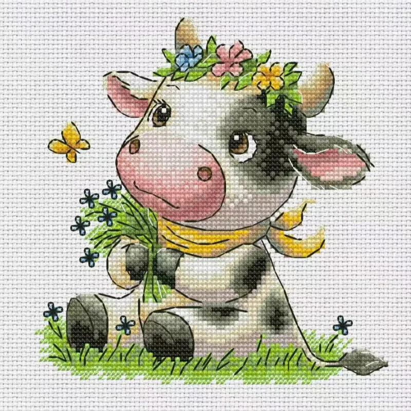 Cross Stitch Stamped Kits Beginners - [CC2949-วัวน้อยน่ารัก] | ชุดปักครอสสติชแบบ DIY สำหรับผู้เริ่มต้น ผ้าแคนวาสพิมพ์ลาย