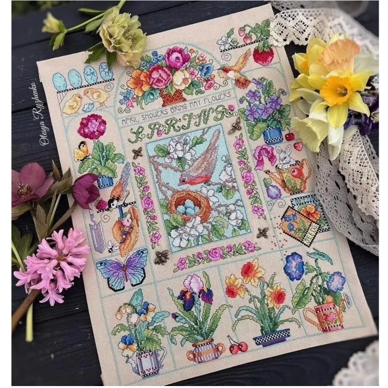 Cross Stitch Stamped Kits Beginners - 【CC2937 สปริงการ์เดน】ชุดปักครอสสติช DIY สำหรับผู้เริ่มต้น ผ้าแคนวาสพิมพ์ลาย 11CT