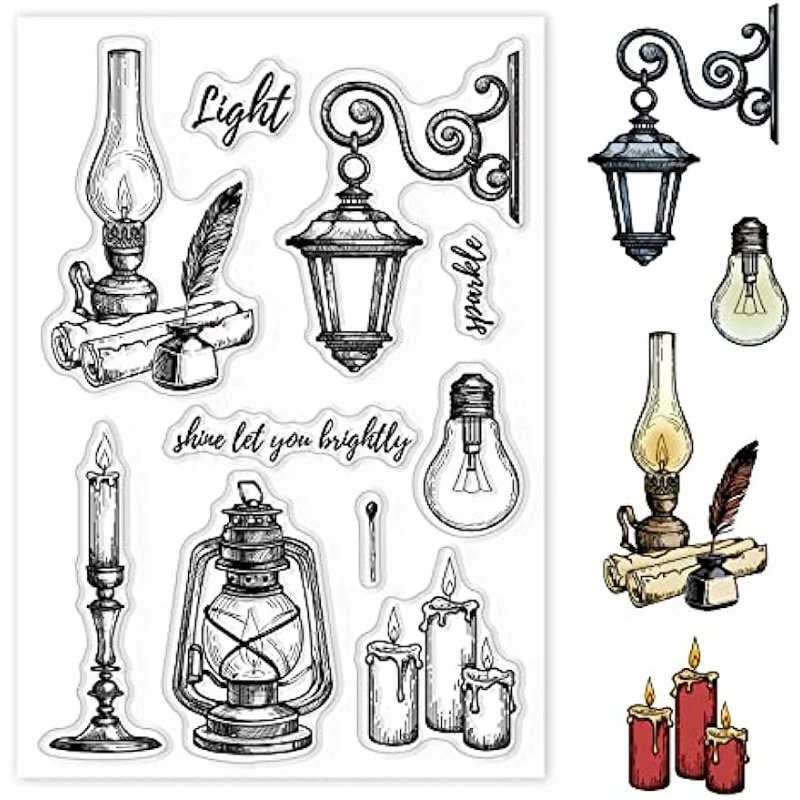 Clear Silicone Stamps For Card Making - ไฟวินเทจซิลิโคนล้างแสตมป์เทียนและโคมไฟถนนซิลิโคนใสแสตมป์หลอดไฟแสตมป์ยางสําหรับทําบัตร