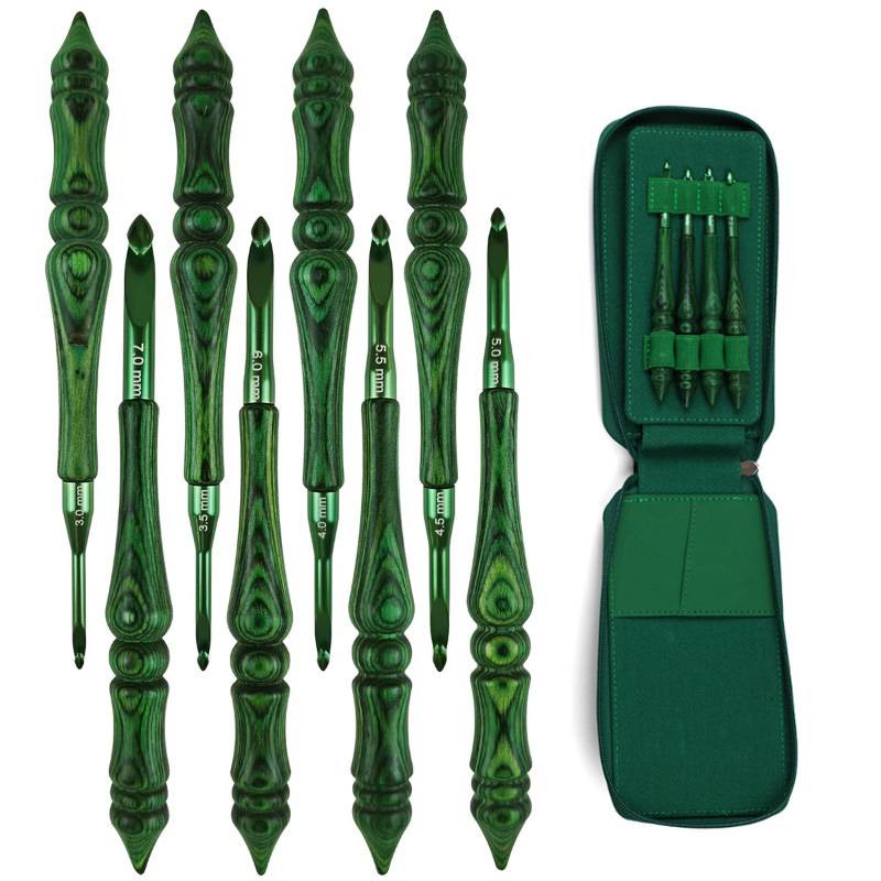 Wooden Crochet Hooks Ergonomic Handle - ชุดเข็มโครเชต์ 8 ชิ้น ขนาด 3.0-7.0 มม.