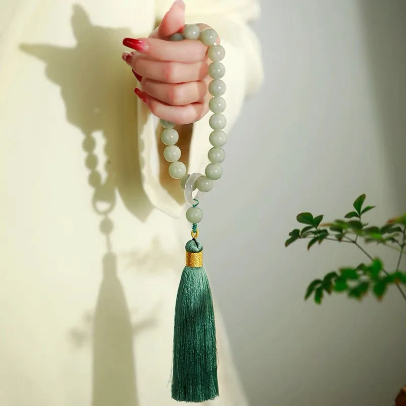 Beading - หินหยกสีเขียว 12 มม.ลูกปัดสร้อยข้อมือสร้อยคอทิเบตพุทธ Mala Buddha Charm