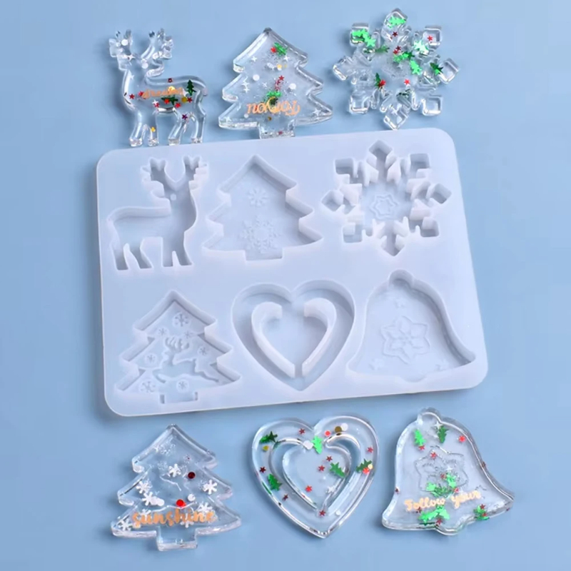 Silicone Epoxy Resin Molds Set - แม่พิมพ์เรซิ่นคริสต์มาส DIY แม่พิมพ์อีพ็อกซี่คริสตัล รูปเกล็ดหิมะ กวางเรนเดียร์ สำหรับทำจี้