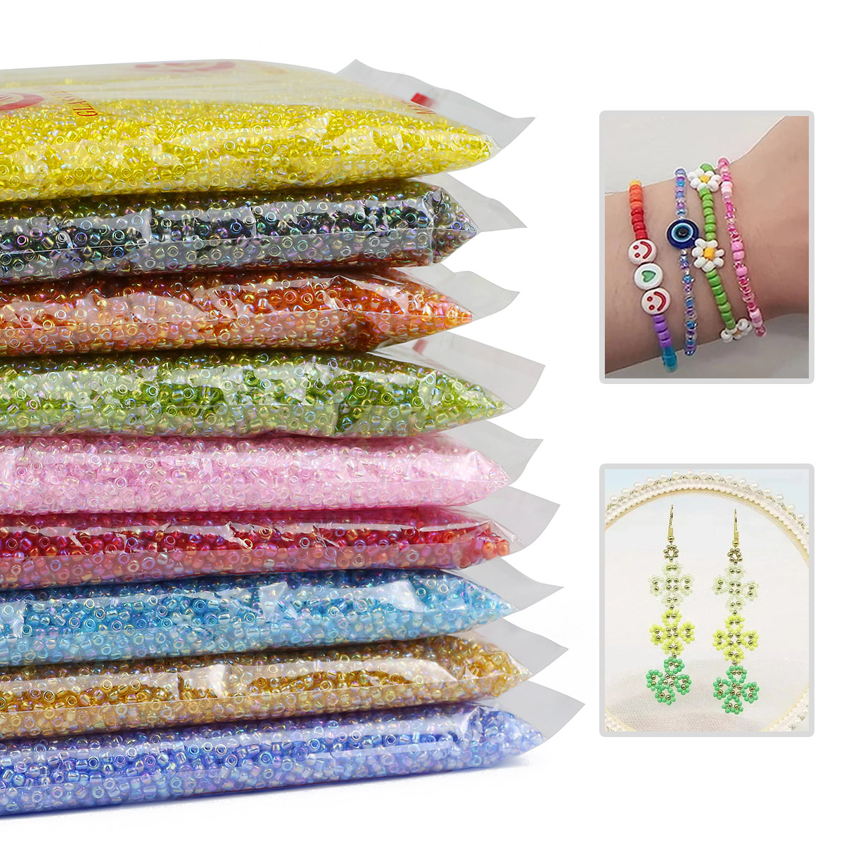 ลูกปัดเม็ดกระจกโปร่งแสงสีเอบี4 - Glass Seed Beads 2Mm Jewelry Making บทวิจารณ์และราคา