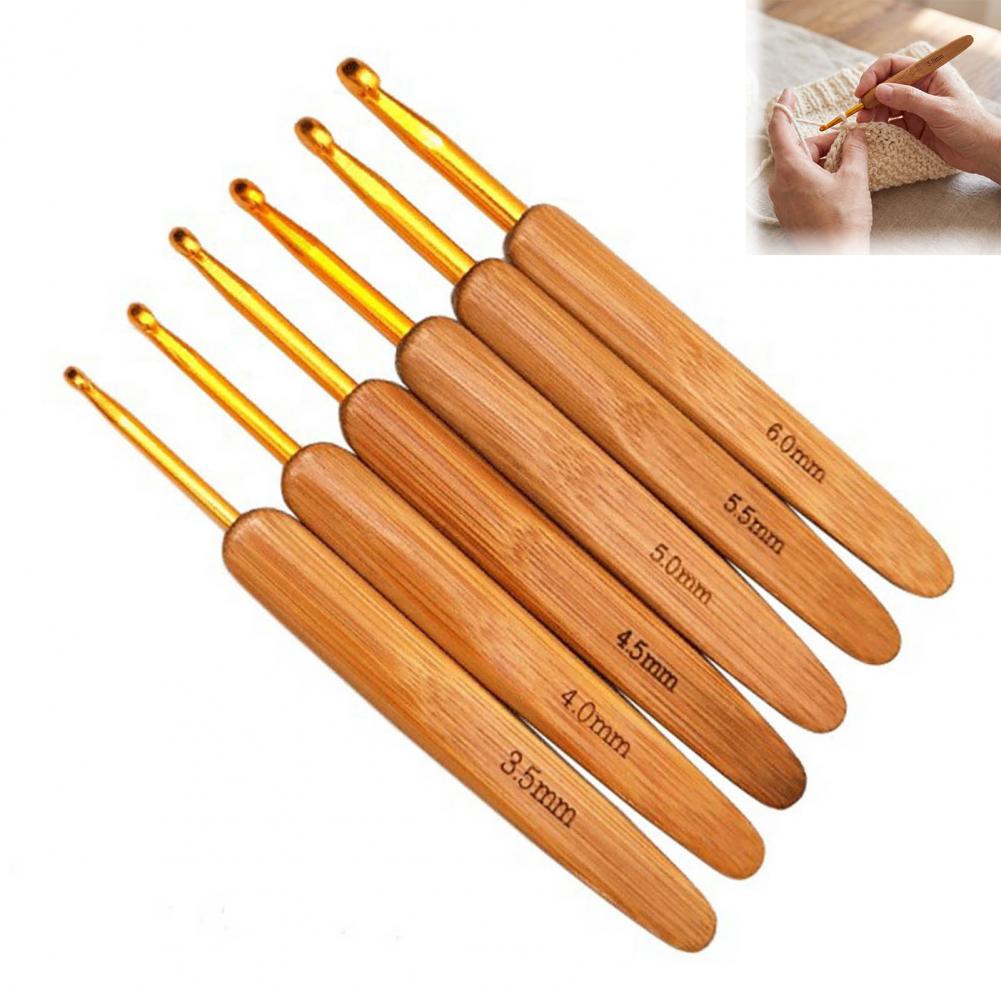 ชุดเข็มโครเชต์แบบพกพา 6/11 ชิ้ - Wooden Crochet Hooks Ergonomic Handle บทวิจารณ์และราคา
