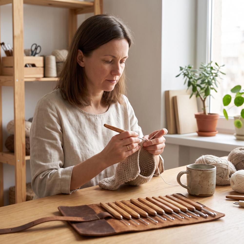ชุดเข็มโครเชต์แบบพกพา 6/11 ชิ้ - Wooden Crochet Hooks Ergonomic Handle บทวิจารณ์และราคา