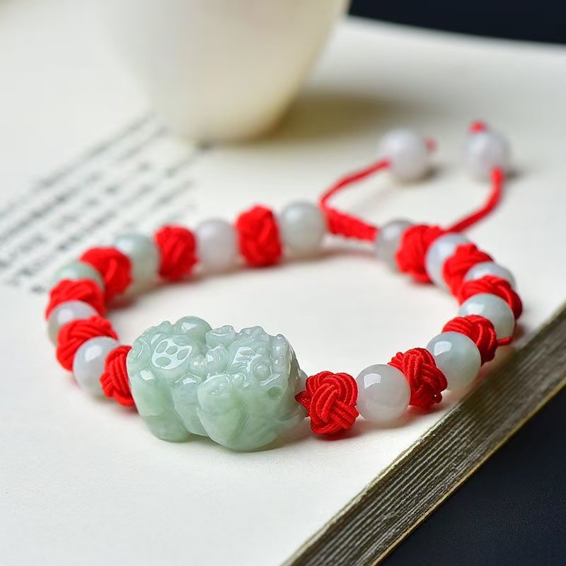 หยกพม่าธรรมชาติ กำไลข้อมือปี่เ - Beading บทวิจารณ์และราคา