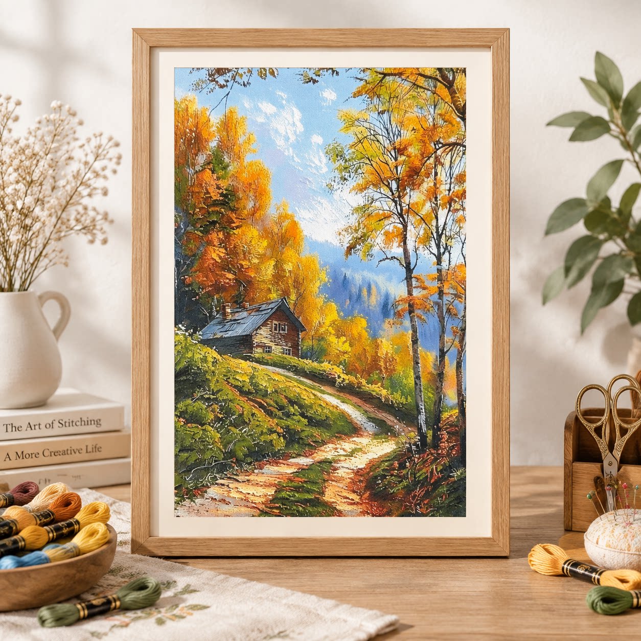 [ZZ9250-กระท่อมในป่าฤดูใบไม้ร่ - Cross Stitch Stamped Kits Beginners บทวิจารณ์และราคา