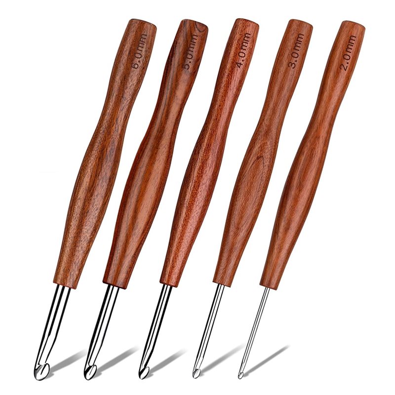 AS94-5 ชุดเข็มโครเชต์ 5 ชิ้น,  - Wooden Crochet Hooks Ergonomic Handle บทวิจารณ์และราคา
