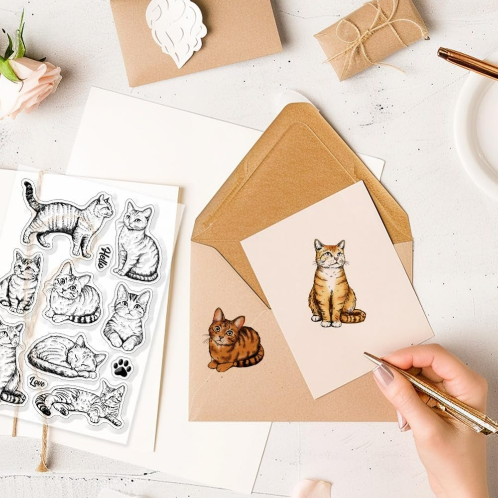 แมวล้างแสตมป์แมวที่สมจริงซิลิโ - Clear Silicone Stamps For Card Making บทวิจารณ์และราคา